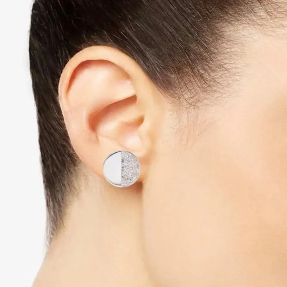 Kate Spade Pave Round DIsc Silver tone Earring Designer Preppy Stud Jewelry